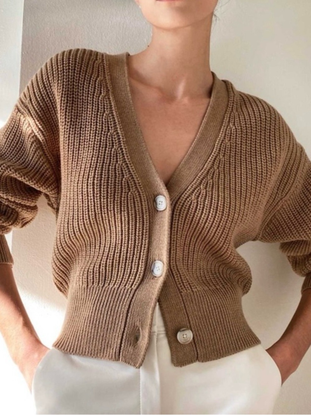 Aritzia Babaton Womens Canberra Merino Wool Cardigan XL Brown Button Front